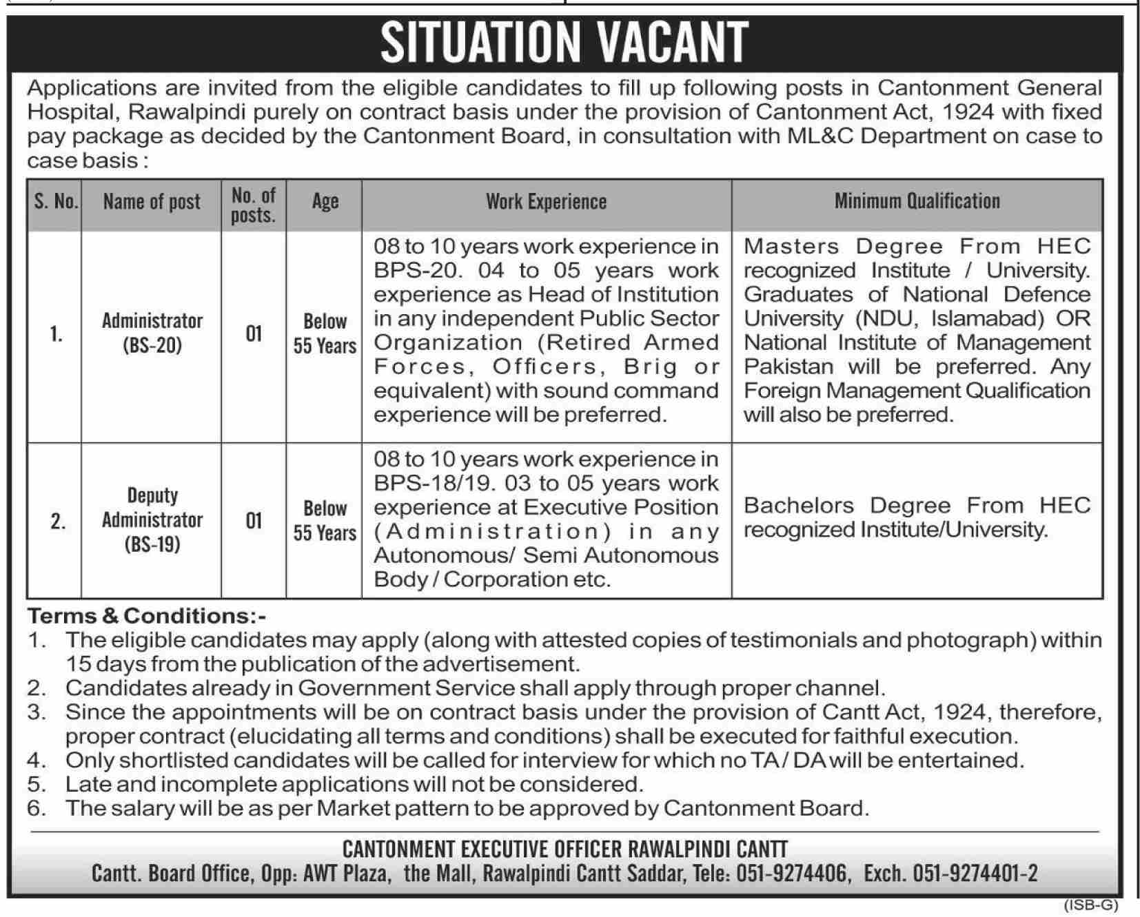 Jobs In Cantonment General Hospital Rawalpindi 28 September 2019