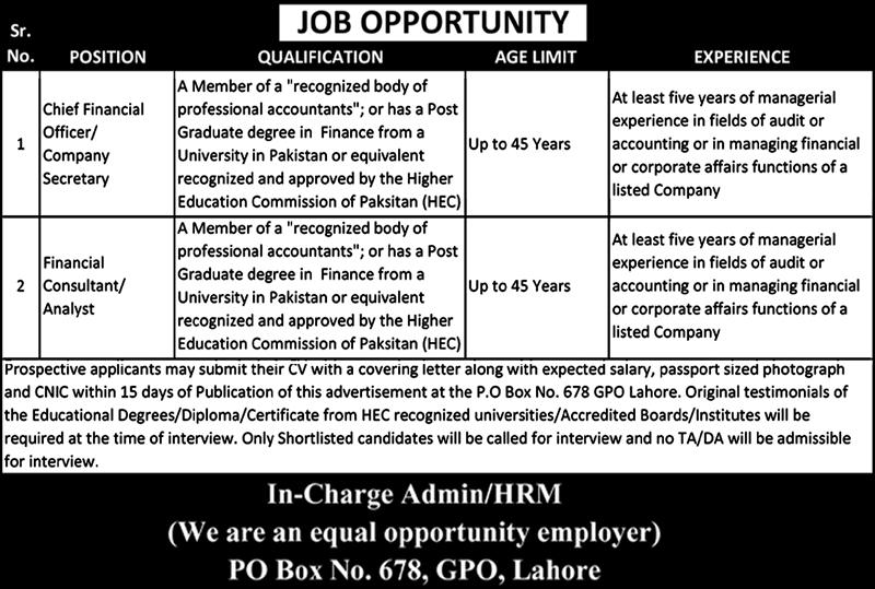 Jobs In Finance Department Govt Of Punjab 25 September 2019