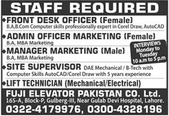 Jobs In Fuji Elevator Pakistan Co. Ltd. 15 September 2019