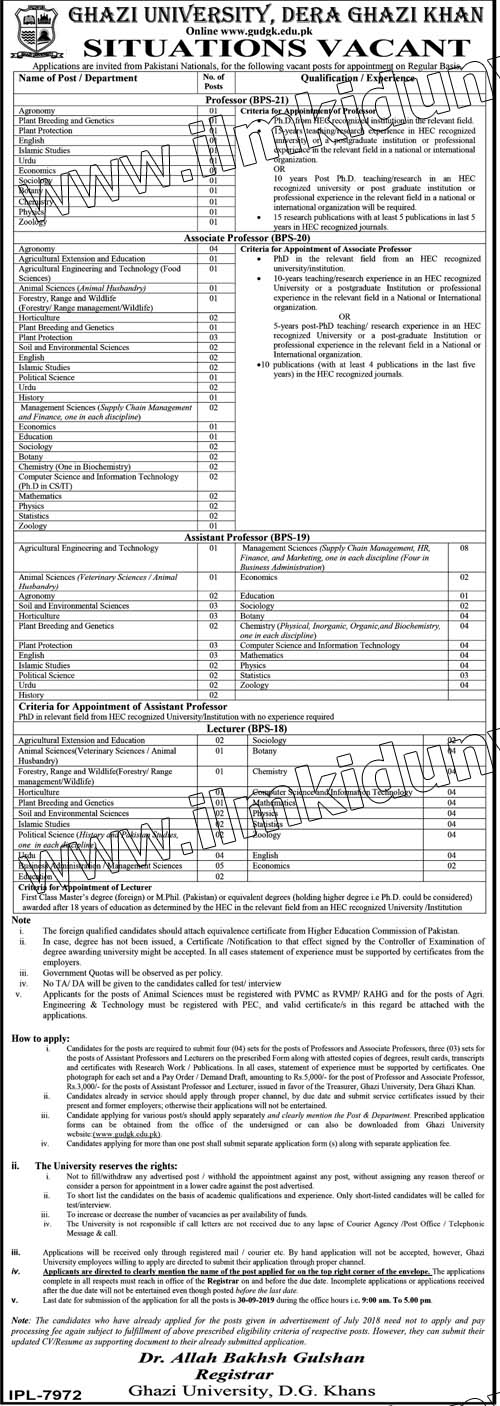 Ghazi University jobs 2019