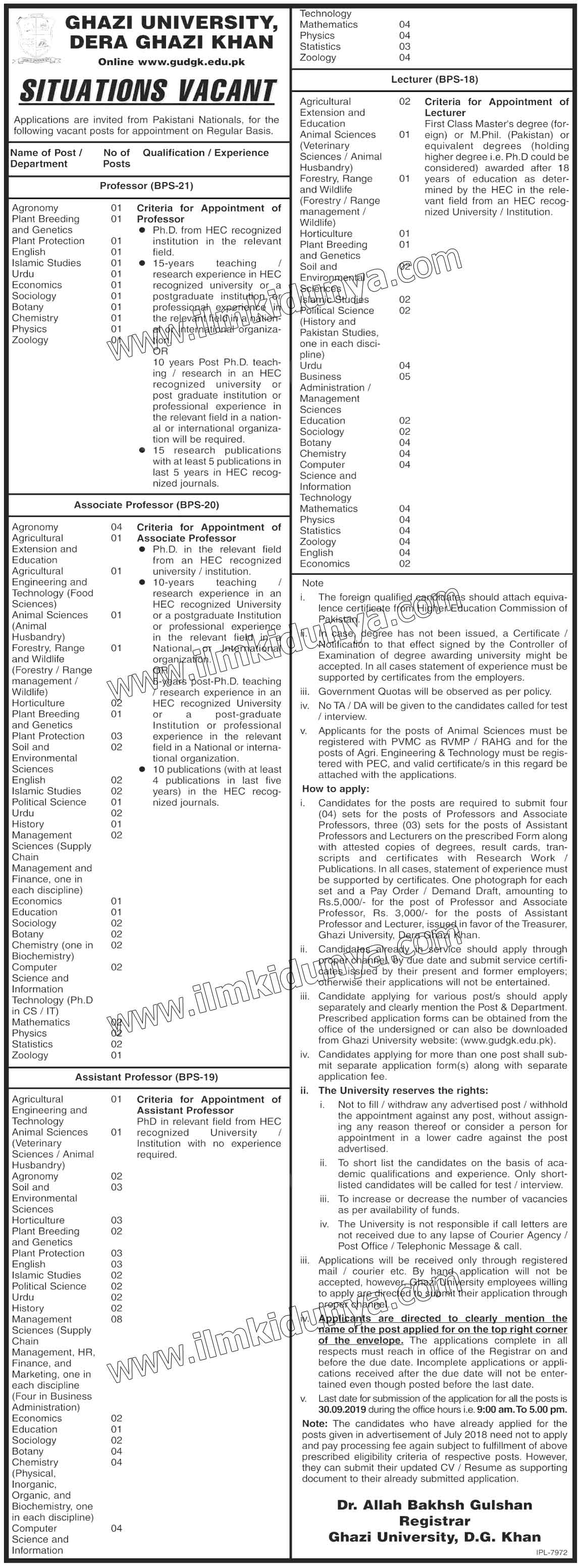 Ghazi University jobs 2019