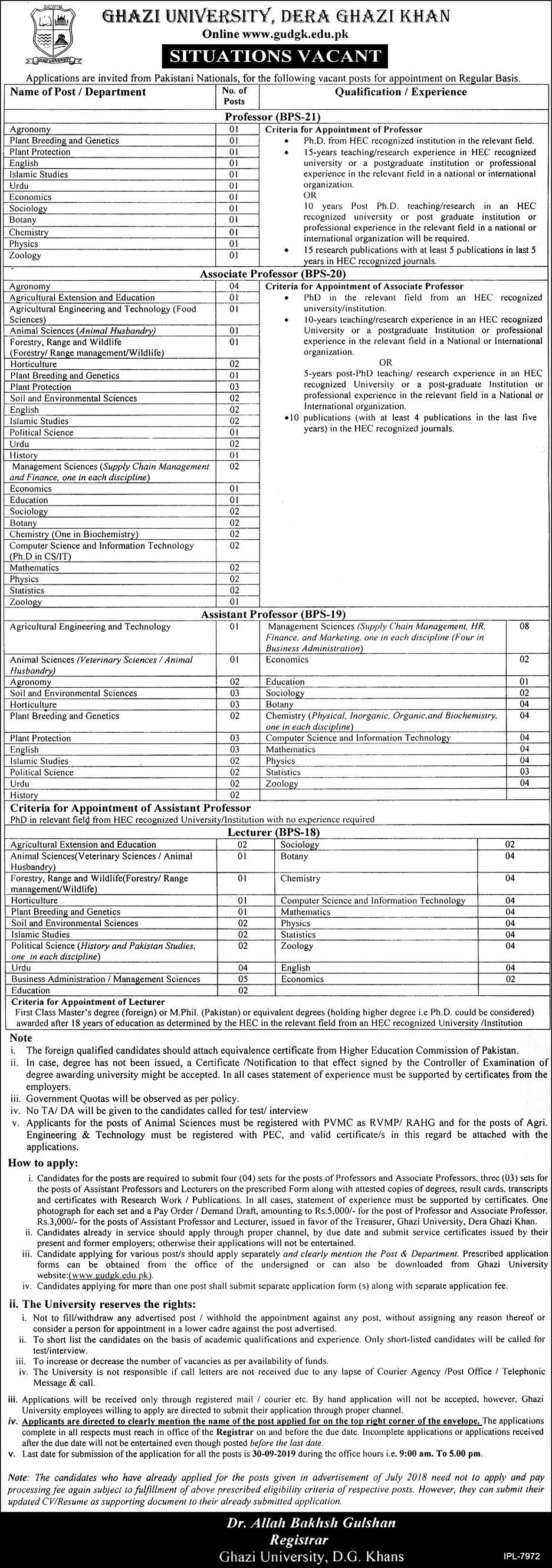 Ghazi University jobs 2019