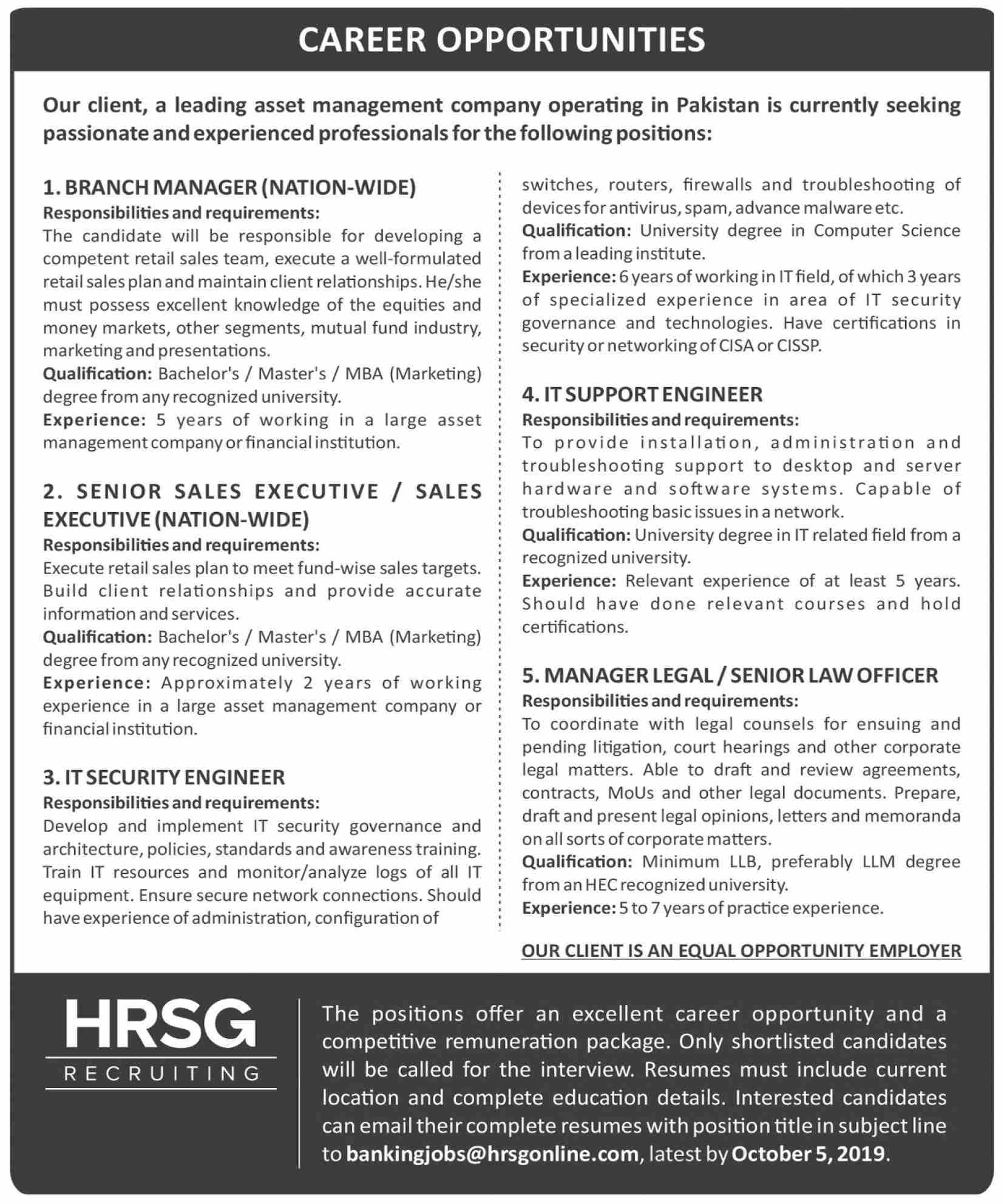 Jobs In HRSG Recruiting 20 September 2019