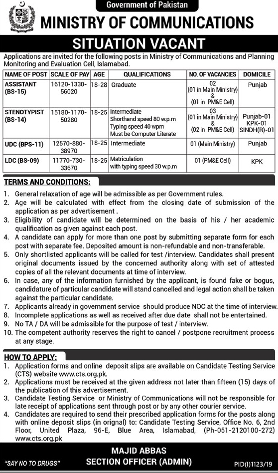 Ministry Of Communications Govt of Pakistan jobs 2019
