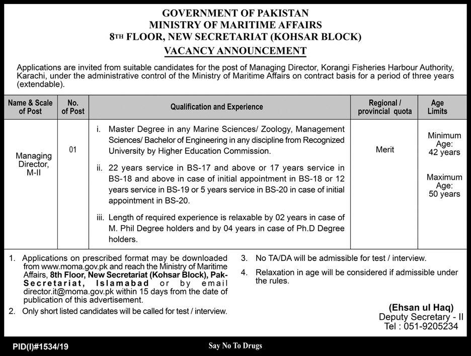 Jobs In Ministry Of Maritime Affairs Govt Of Pakistan 24 September 2019