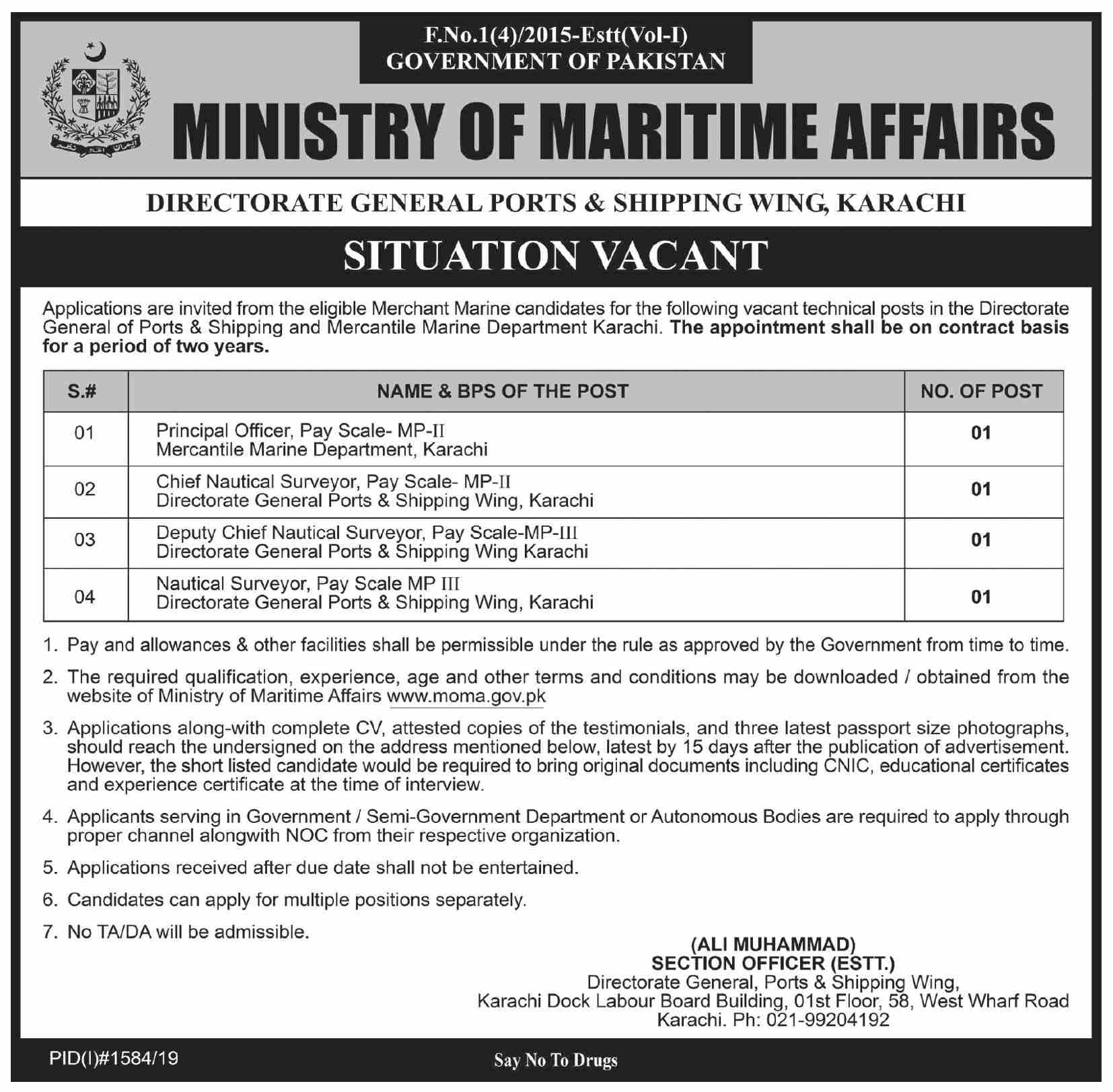 Jobs In Ministry Of Maritime Affairs Govt Of Pakistan 26 September 2019