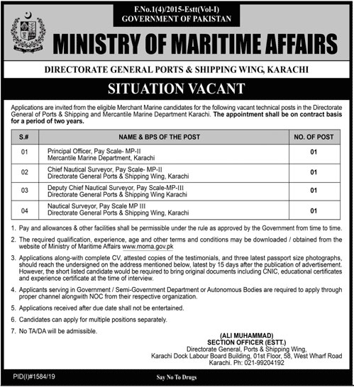 Jobs In Ministry Of Maritime Affairs Govt Of Pakistan 27 September 2019
