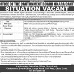 Office Of The Cantonment Board Okara Cantt Jobs 06 Sep 2019