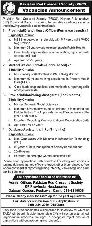 Jobs In Pakistan Red Crescent Society 21 September 2019
