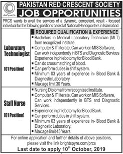 Jobs In Pakistan Red Crescent Society 26 September 2019