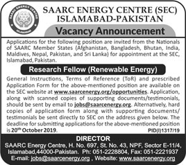 Jobs In Saarc Energy Centre 16 September 2019