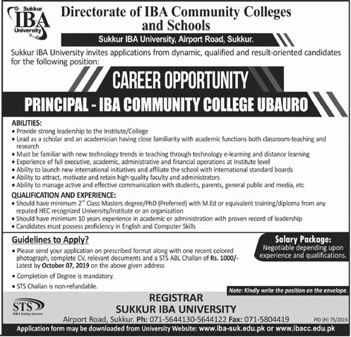 Jobs In Sukkur IBA University 22 September 2019