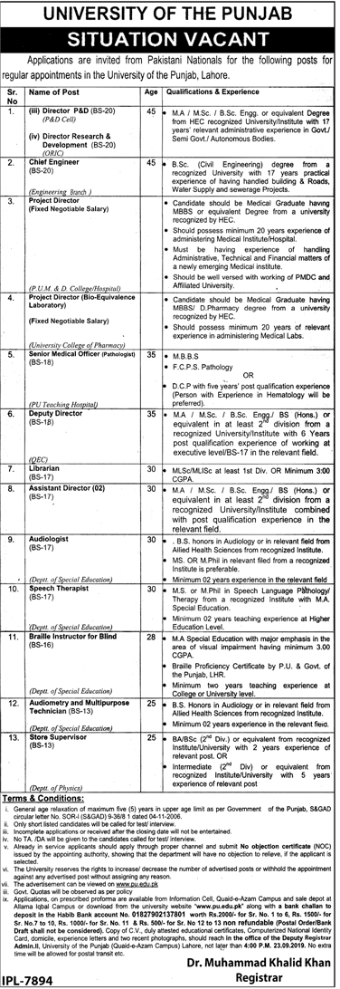 University of the Punjab (PU) jobs 2019