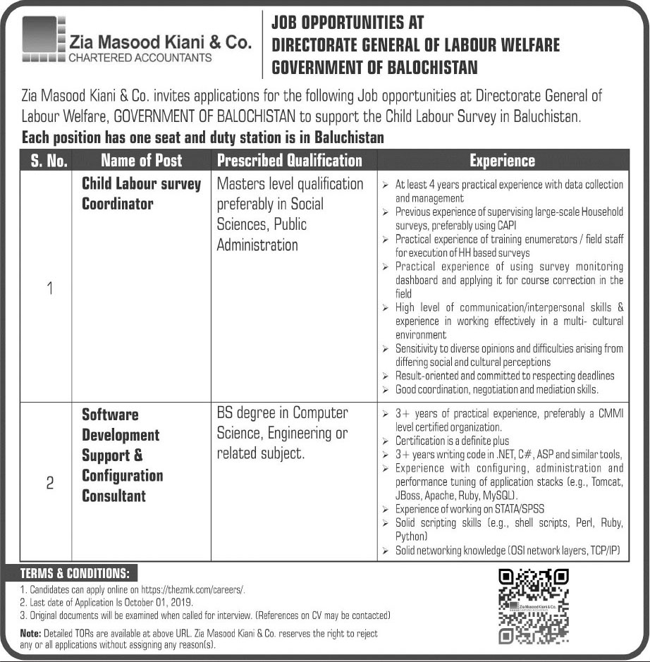 Jobs In Zia Masood Kiani And Company 21 September 2019