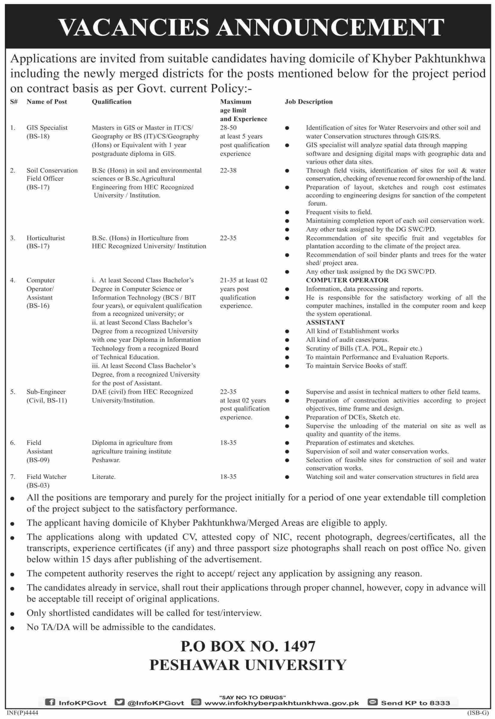 Jobs In Govt of Khyber Pakhtunkhwa 28 October 2019