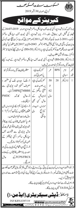 Jobs In Health Department Govt of Sindh 04 October 2019