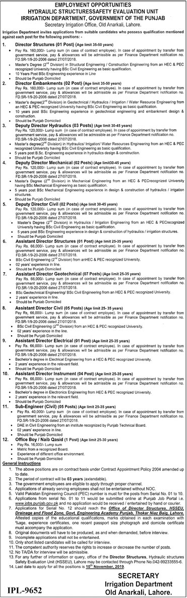 Jobs In HSEU Irrigation Department Govt Of Punjab 20 October 2019