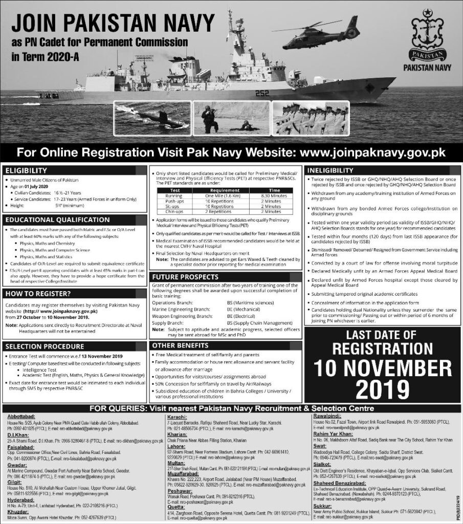Join Pak Navy As A PN Cadet 27 October 2019