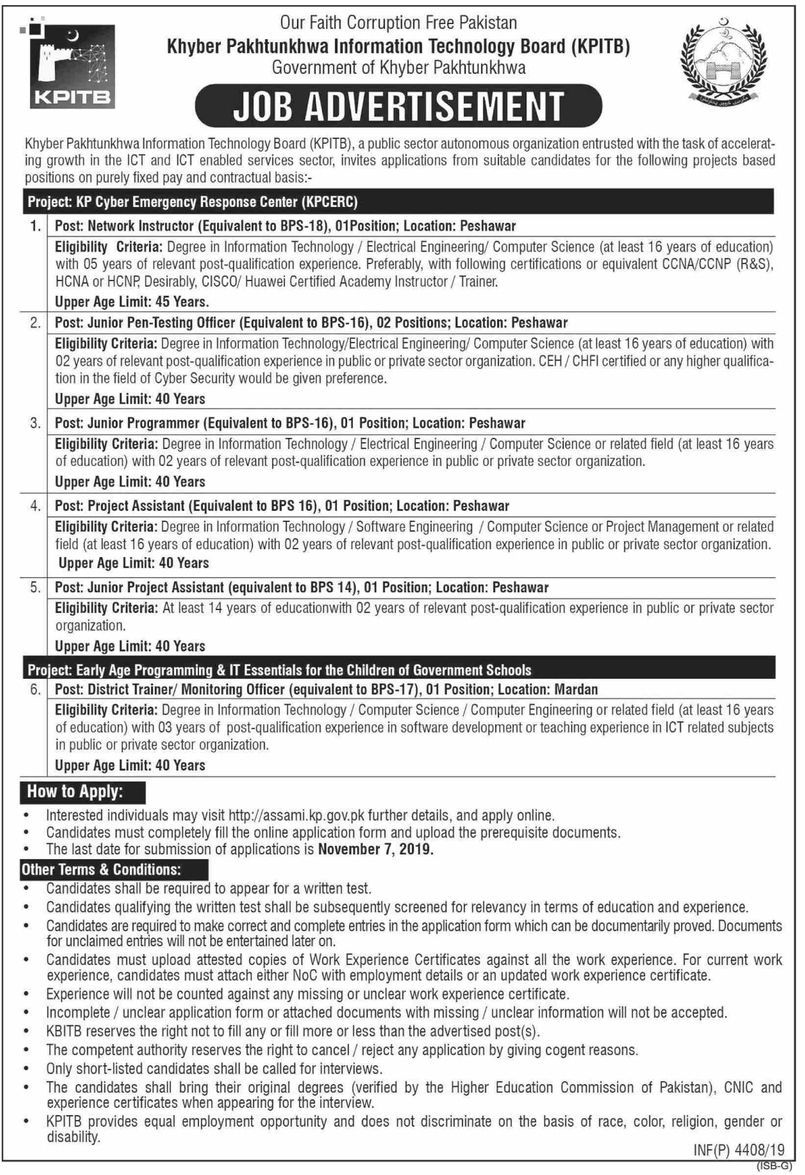 Jobs In Khyber Pakhtunkhwa Information Technology Board KPITB 22 October 2019