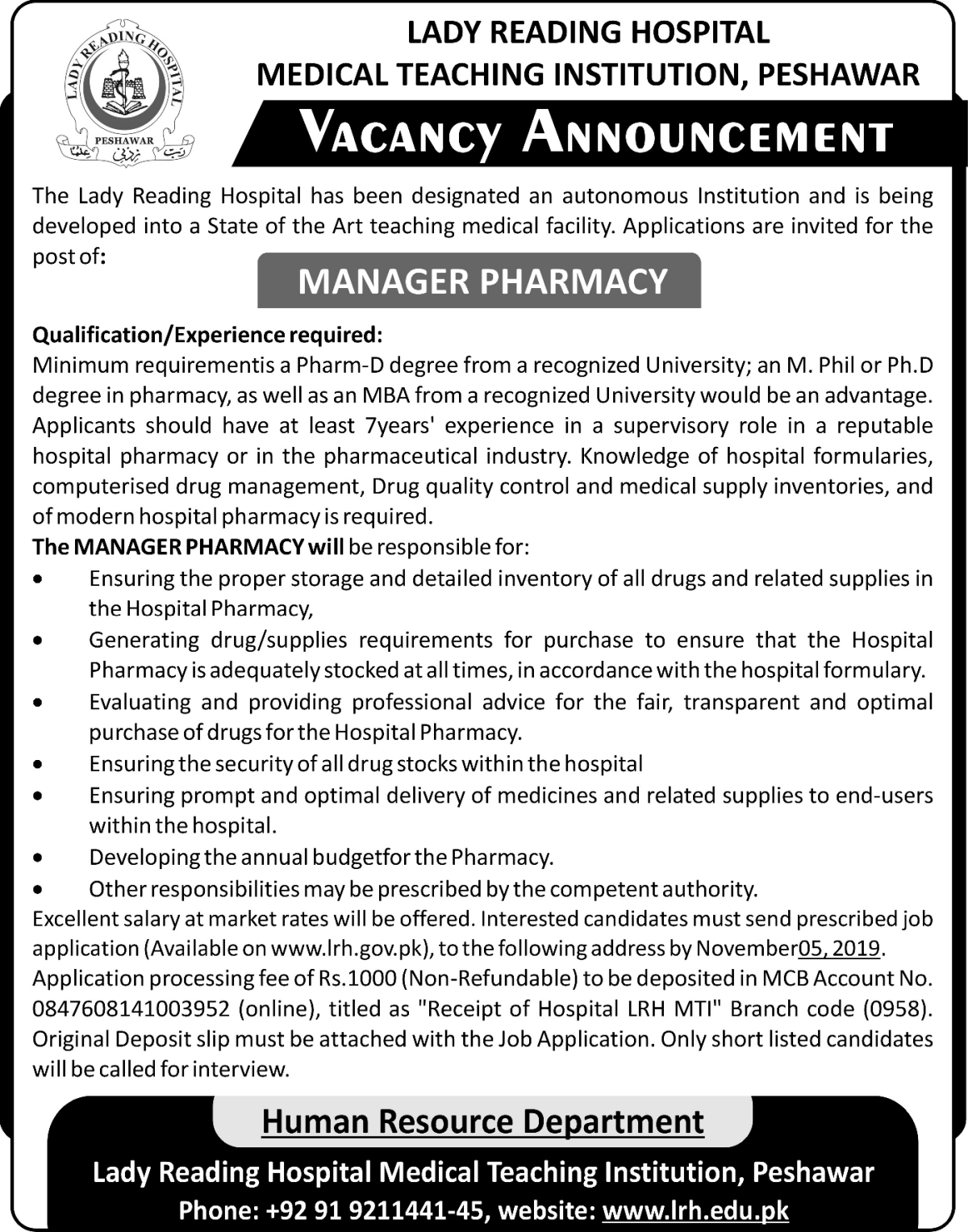 Jobs In Lady Reading Hospital Medical Teaching Institutions 19 October 2019