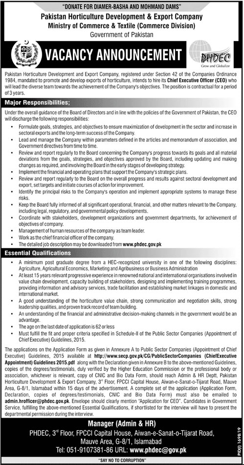 Jobs In Ministry of Commerce and Textile Govt Of Pakistan 02 October 2019