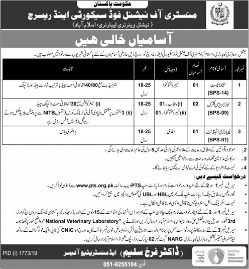 Jobs In Ministry of National Food and Security Research 05 October 2019