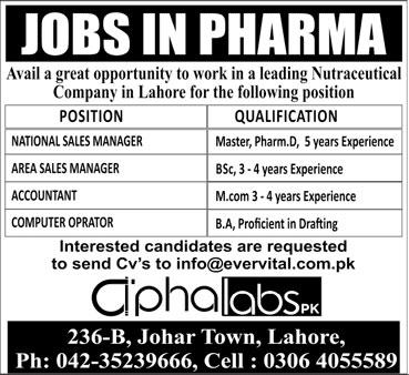 Jobs In Nutraceutical Company In Lahore 20 October 2019