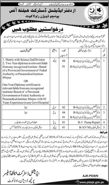 Jobs In Office Of Additional District Health Rawlakot 01 October 2019