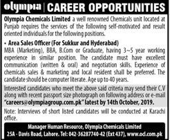 Jobs In Olympia Chemicals Limited 06 October 2019