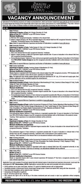 Jobs In Pakistan Institute Of Fashion And Design 26 October 2019