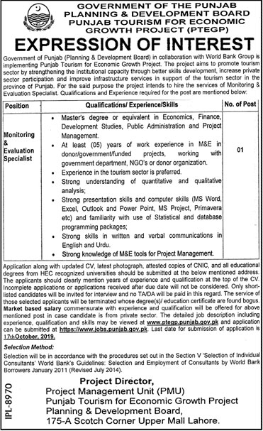 Jobs In Planning and Development Department Govt of the Punjab 04 October 2019