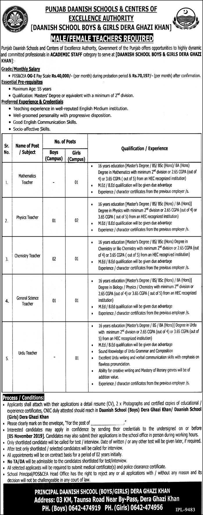 Jobs In Punjab Daanish Schools And Centers Of Excellence Authority 17 October 2019