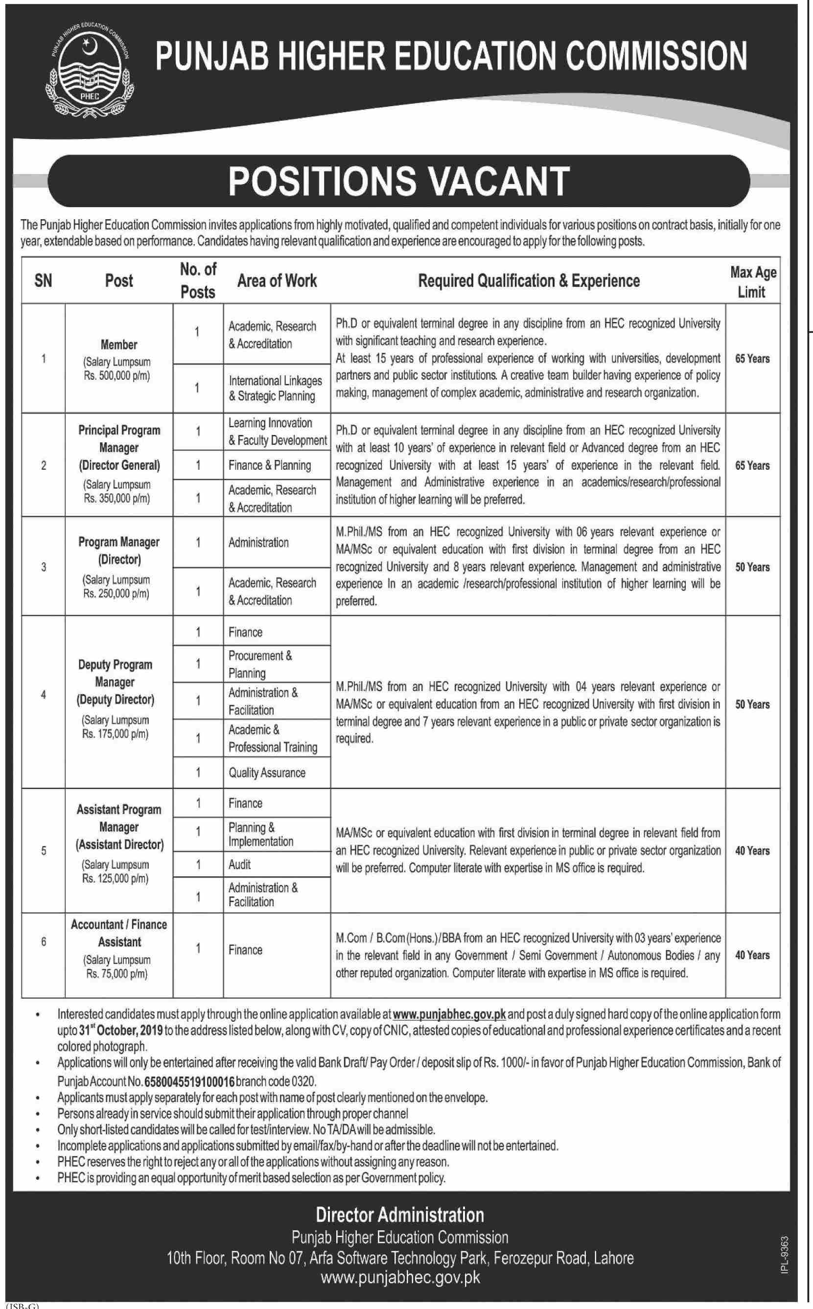 Jobs In Punjab Higher Education Department 15 October 2019