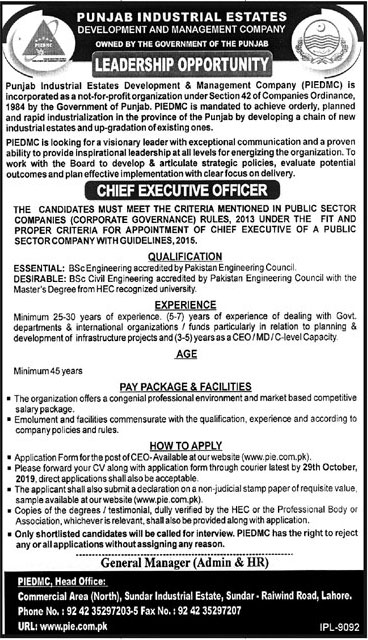 Jobs In Punjab Industrial Estate Development And Management Company 07 October 2019