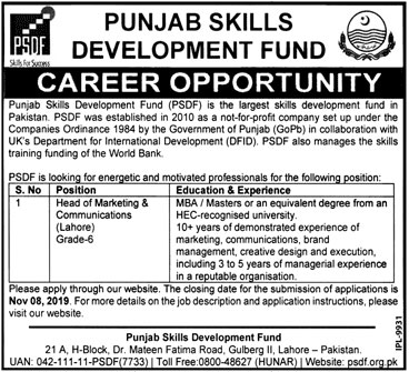 Jobs In Punjab Skill Development Fund 30 October 2019