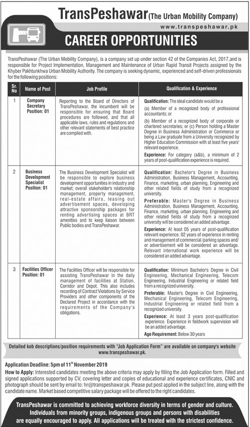 Jobs In Trans Peshawar The Urban Mobility Company 27 October 2019