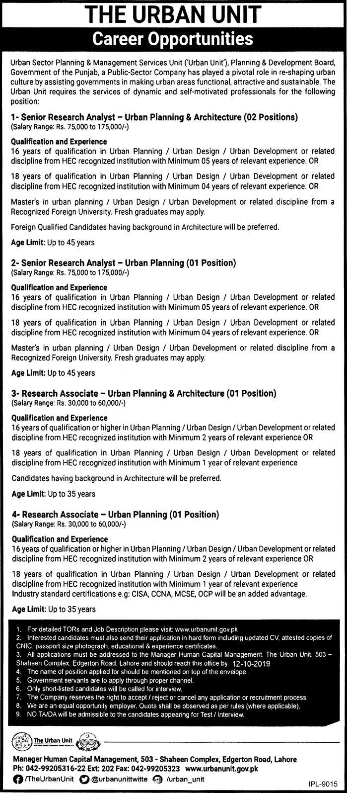 Jobs In Urban Sector Planning And Management Services Unit 03 October 2019