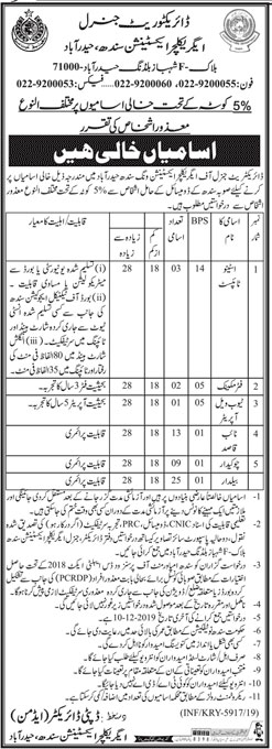 Jobs In Agriculture Department Govt of Sindh 27 November 2019