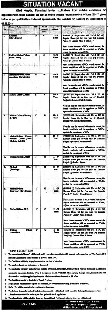 Jobs In Allied Hospital Faisalabad 21 November 2019