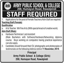 Jobs In Army Public School and College 05 November 2019
