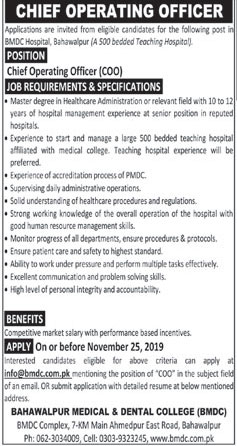 Jobs In Bahawalpur Medical & Dental College 07 November 2019