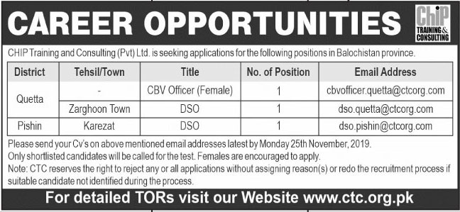 Jobs In Chip Training And Consulting Pvt Limited 20 November 2019