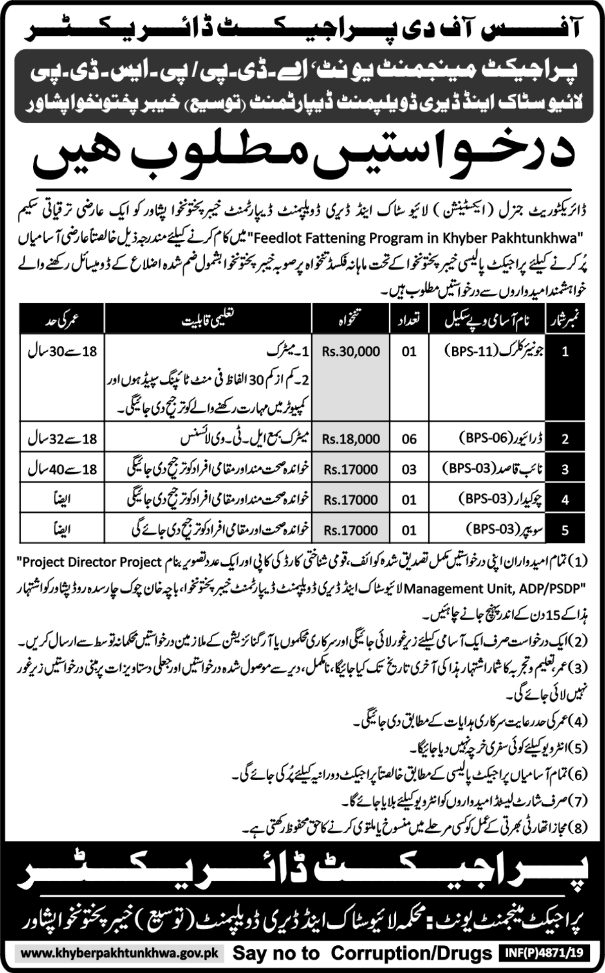 Jobs In Directorate General Livestock And Dairy Development Department Khyber Pakhtunkhwa 27 November 2019