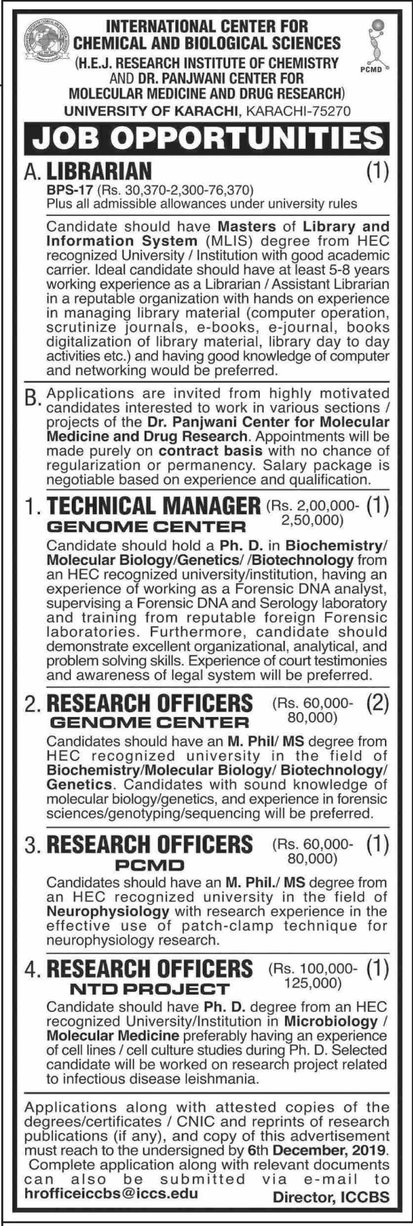 Jobs In International Center For Chemical and Biological Science 21 November 2019
