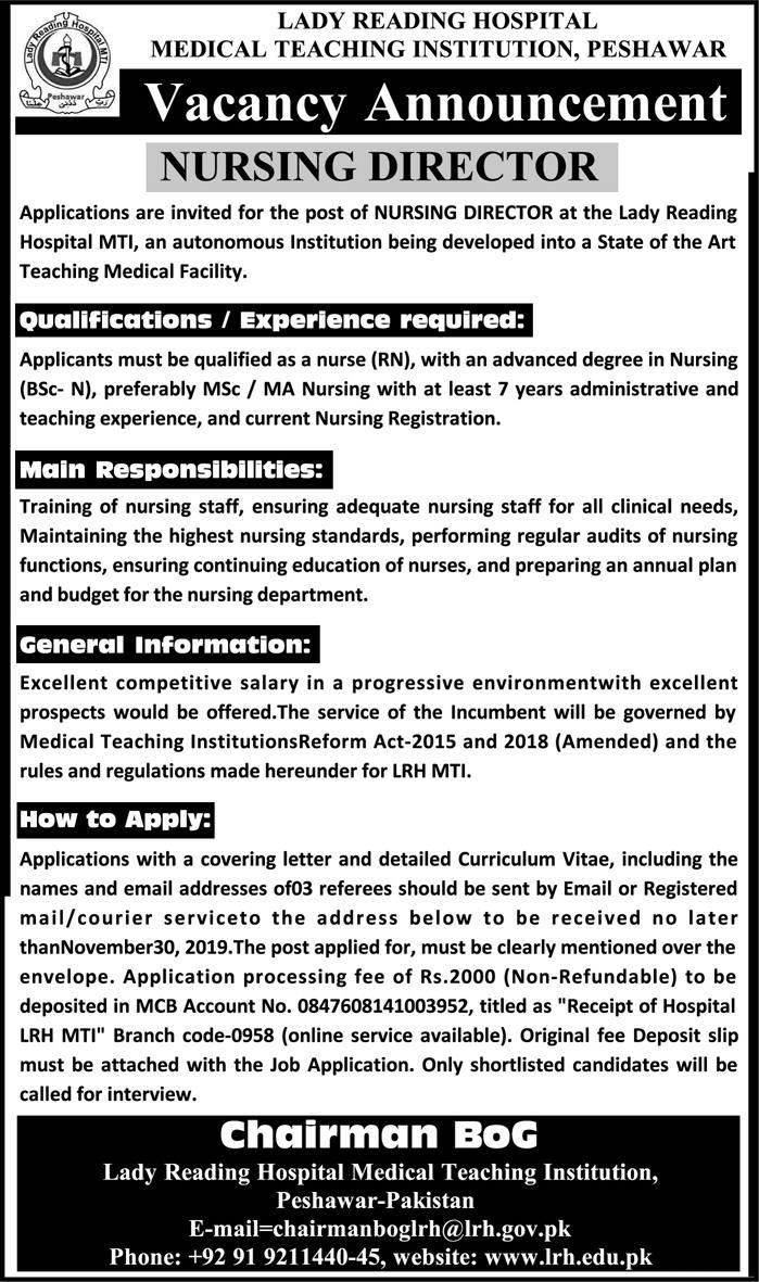 Jobs In Lady Reading Hospital Medical Teaching Institutions 13 November 2019