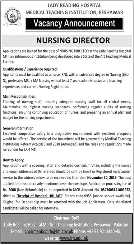 Jobs In Lady Reading Hospital Medical Teaching Institutions Peshawar 12 November 2019