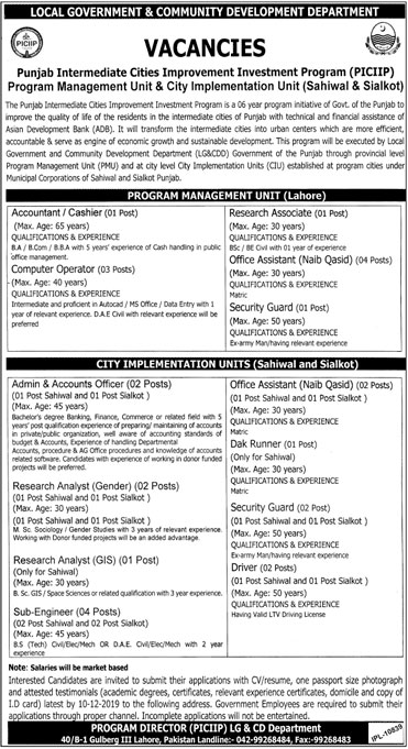 Jobs In Local Govt and Community Development Department Govt of Punjab 22 November 2019