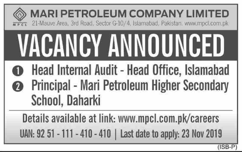Jobs In Mari Petroleum Company Limited 19 November 2019