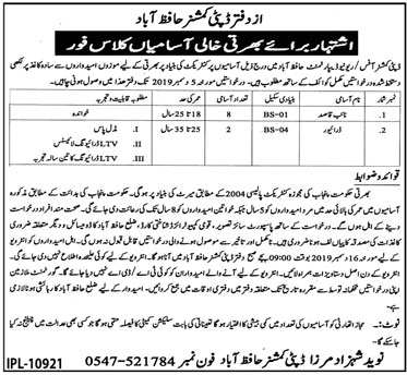Jobs In Office of The Deputy Commissioner Hafizabad 26 November 2019