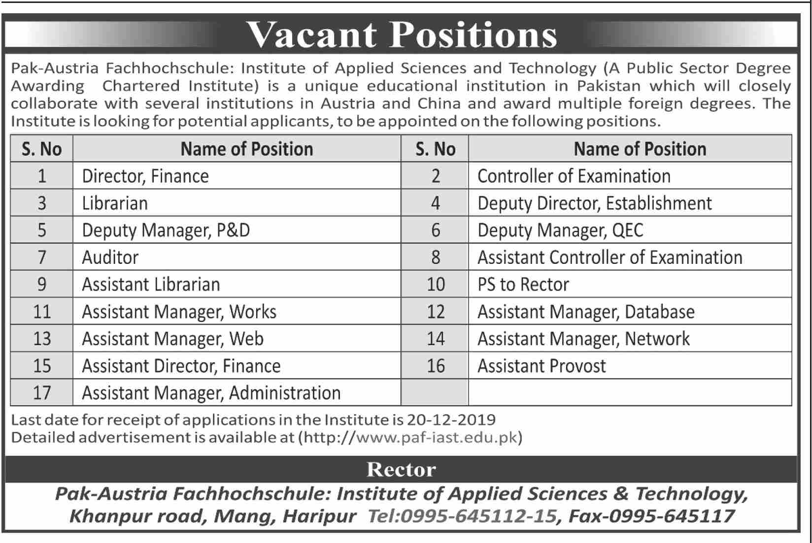 Jobs In Pak-Australia Fachhochschule Institute 28 November 2019